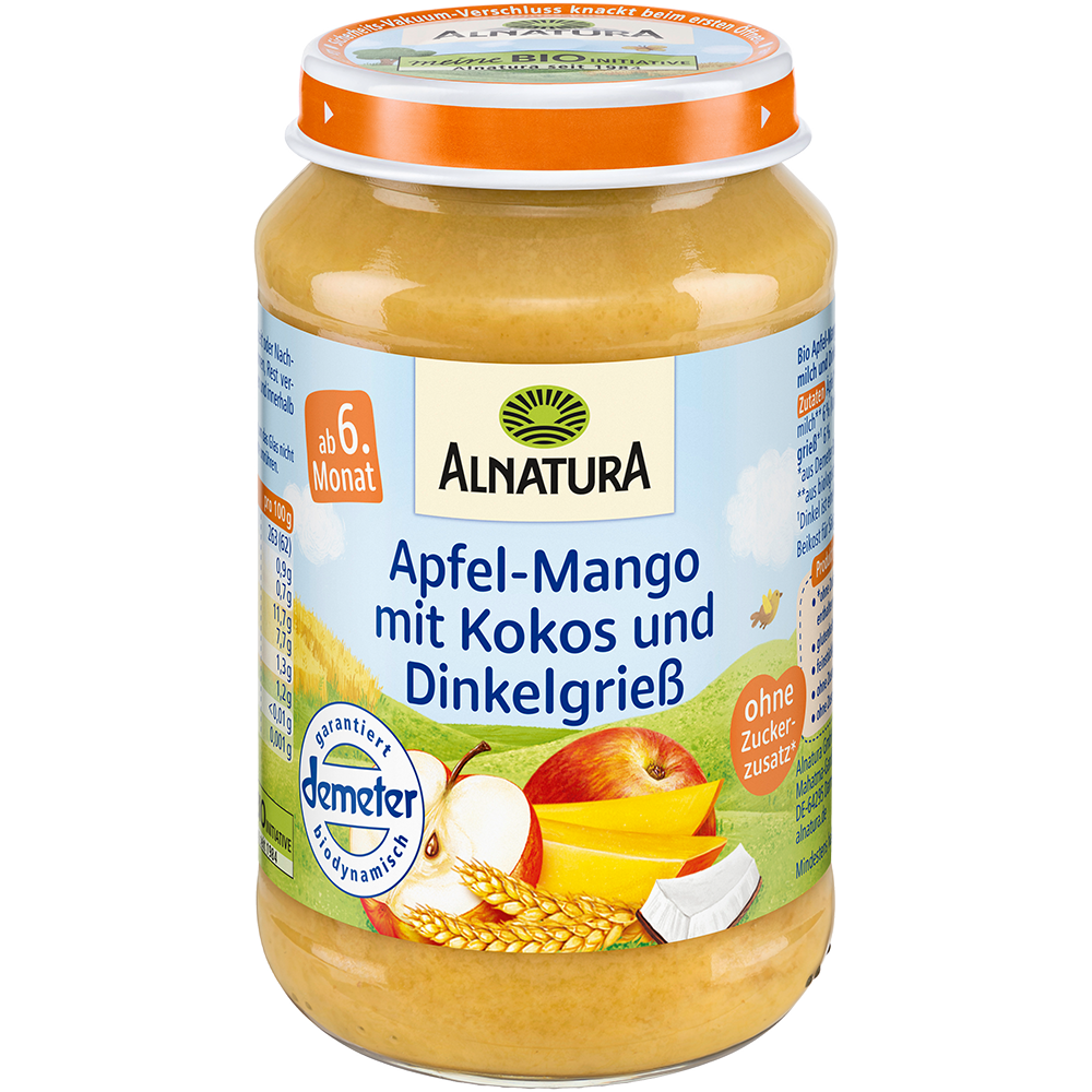 Bild: ALNATURA Apfel Mango mit Kokos und Dinkelgrieß 