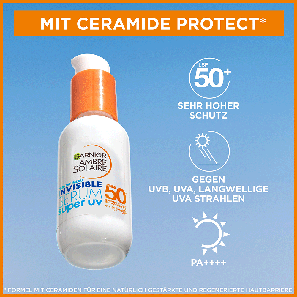 Bild: GARNIER AMBRE SOLAIRE Invisible Serum Super UV Sonnenschutz-Serum LSF 50+ 