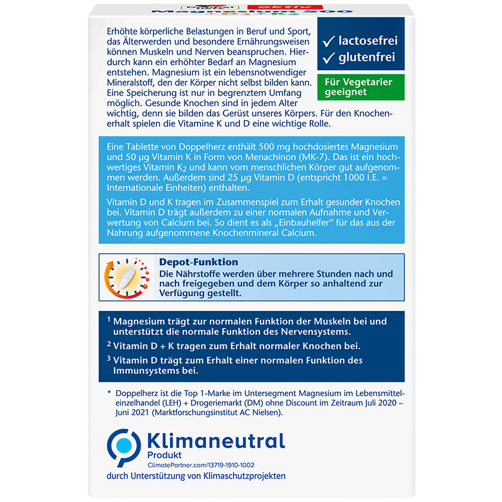 Bild: DOPPELHERZ Magnesium 500+D3+K2 Depot 