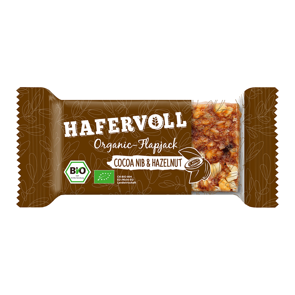 Bild: HAFERVOLL Bio Organic Flapjack Cocoa Nib & Hazelnut 