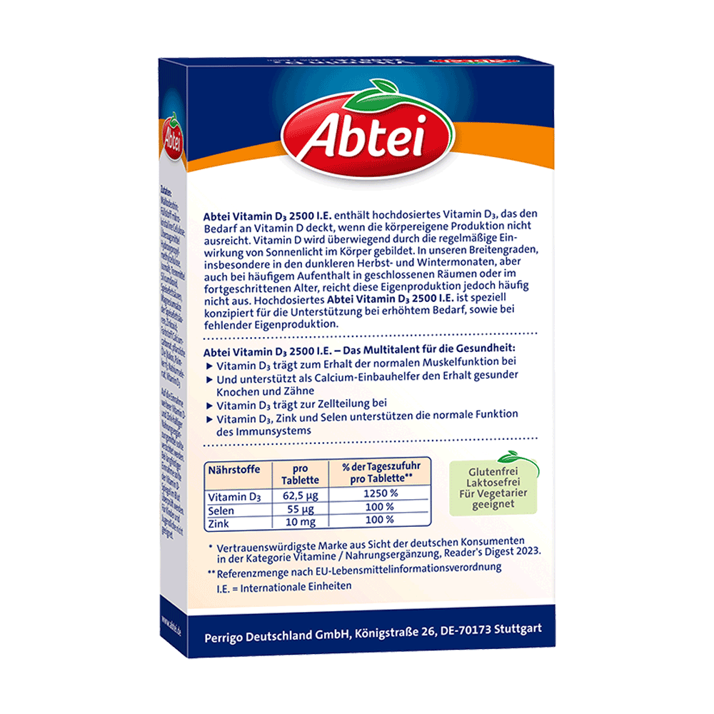 Bild: Abtei Vitamin D3 2500 I.E. + Zink + Selen 