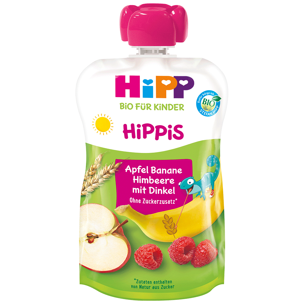 Bild: HiPP Hippis Quetschie Apfel Banane Himbeere mit Dinkel 