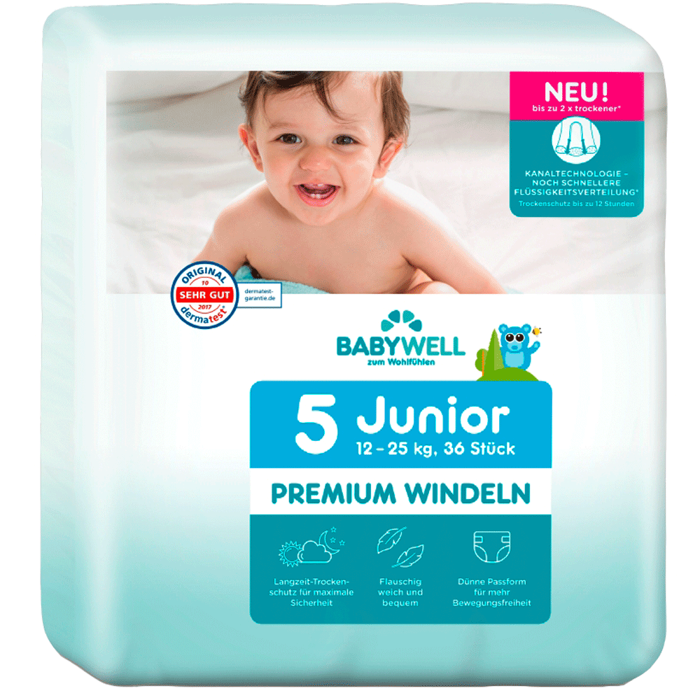 Bild: BABYWELL Premium Windeln Junior Gr. 5, 12kg - 25kg 