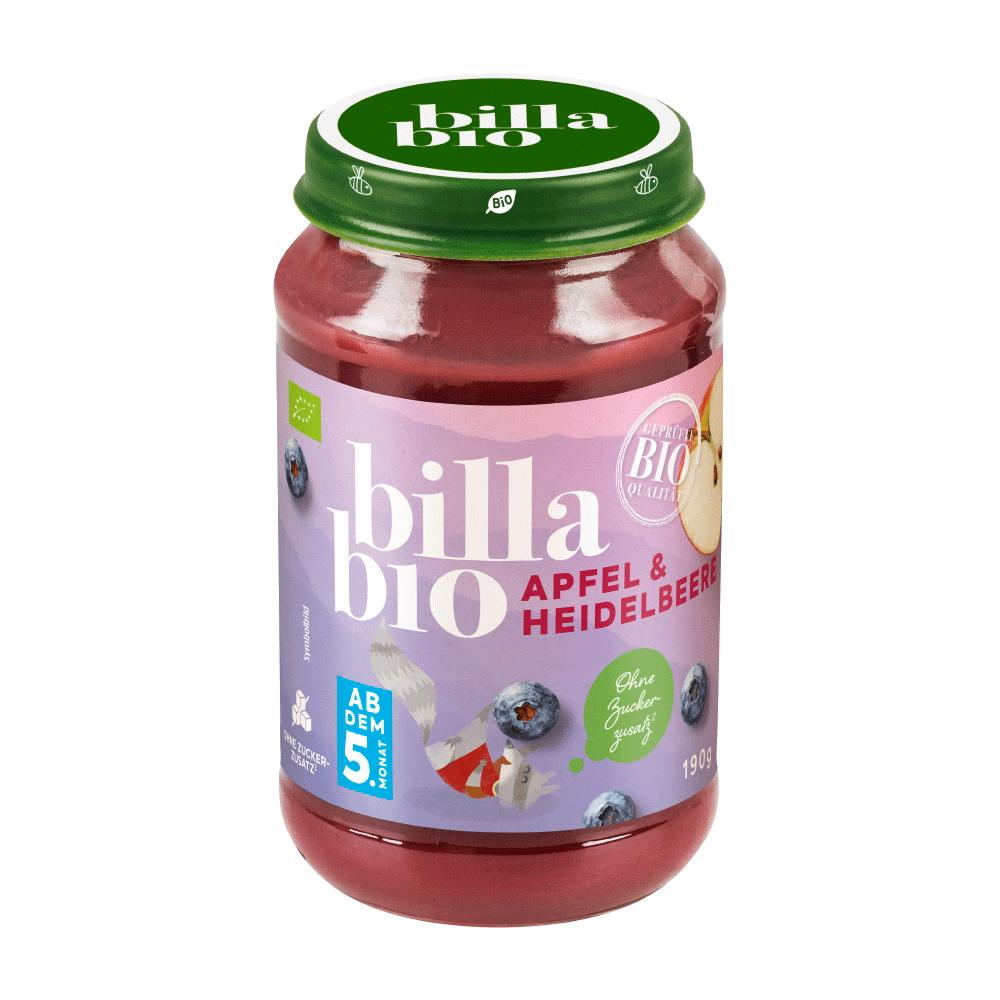 Bild: Billa Bio Gläschen Apfel & Heidelbeere 