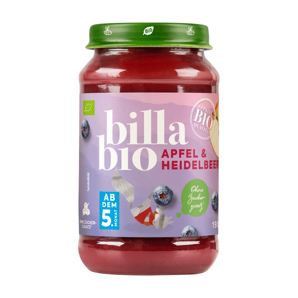 Bild: Billa Bio Gläschen Apfel & Heidelbeere 