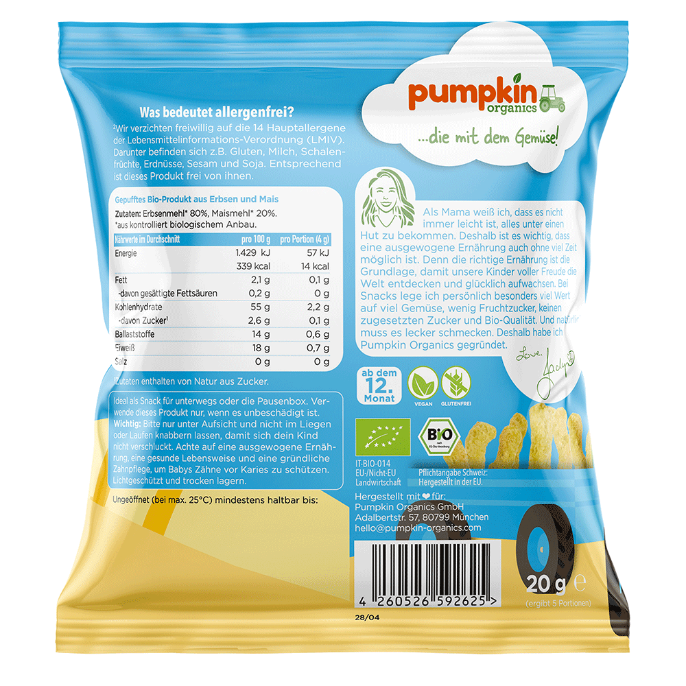 Bild: pumpkin organics Bio Erbsen Puffs 