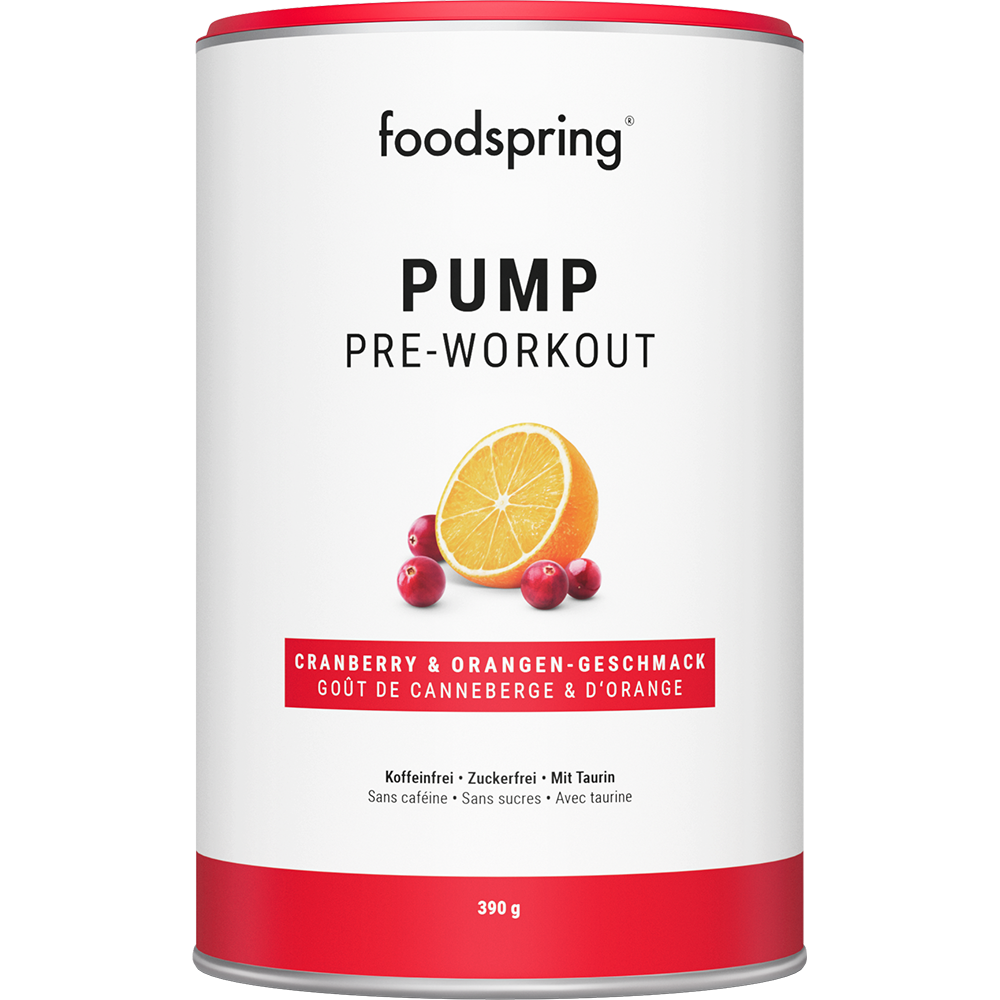 Bild: foodspring Pump Pre-Workout Cranberry und Orangen Geschmack 