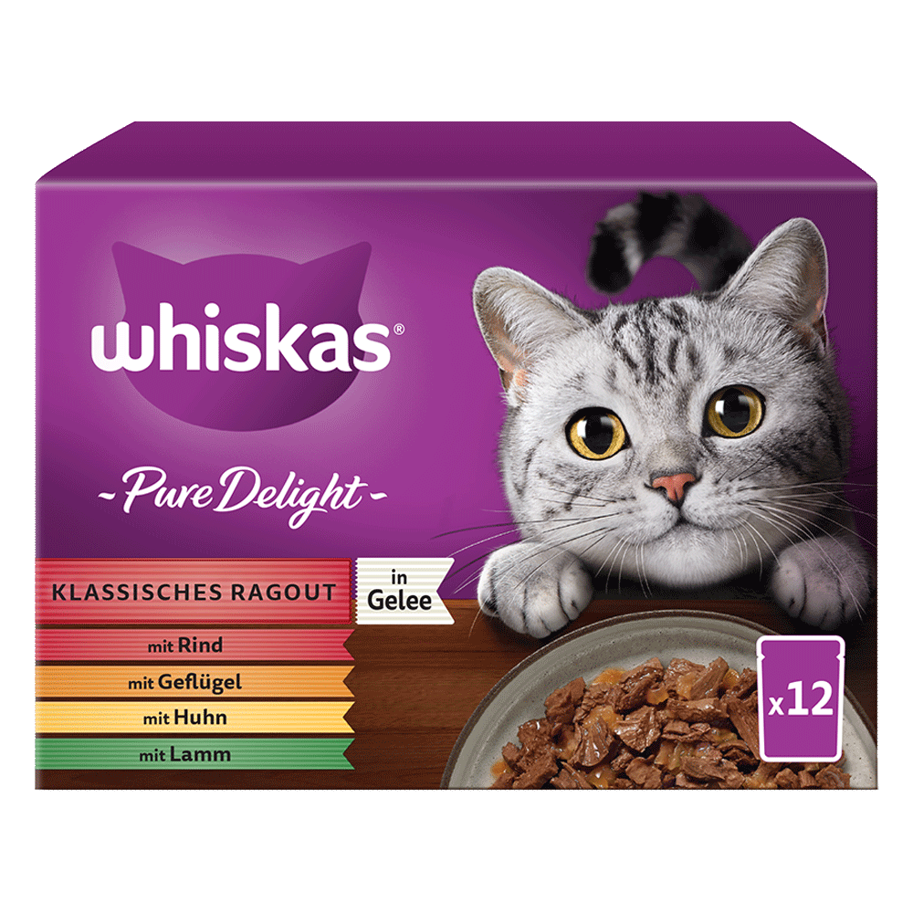 Bild: Whiskas Pure Delight Klassisches Ragout Rind Geflügel Huhn Lamm 