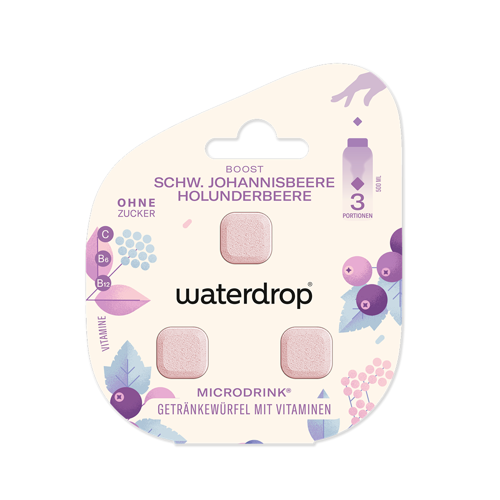 Bild: waterdrop Microdrink Getränkewürfel mit Vitaminen Schwarze Johannisbeere und Holunderbeere 