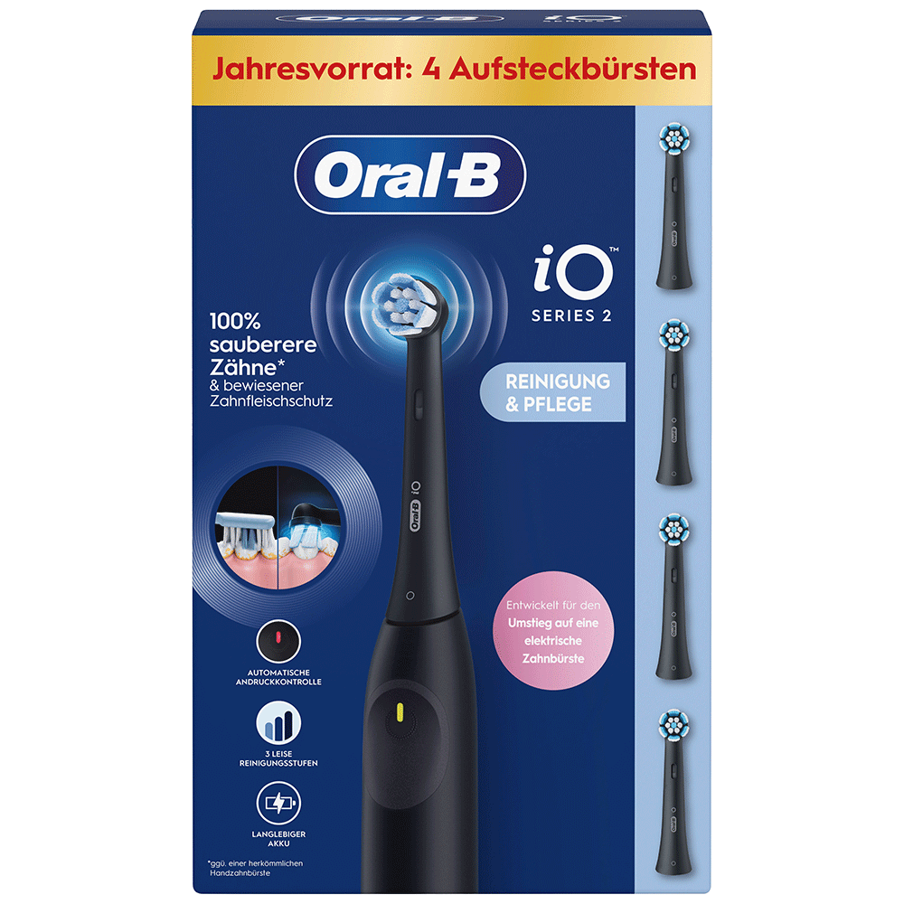 Bild: Oral-B Oral-B iO Series 2 Elektrische Zahnbürste inkl. 4 Aufsteckbürsten, Night Black 