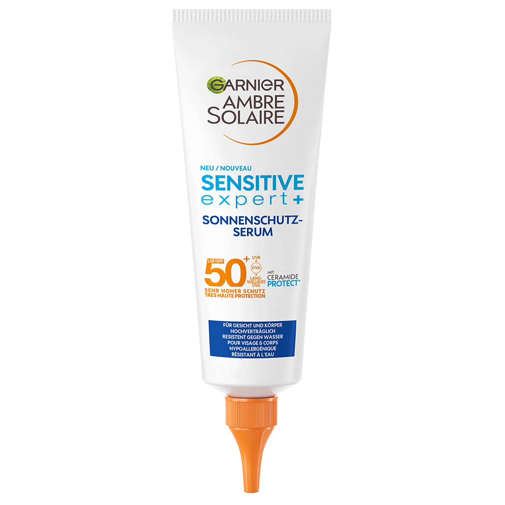 Bild: GARNIER AMBRE SOLAIRE Sensitive expert+ Sonnenschutz-Serum LSF 50+ 