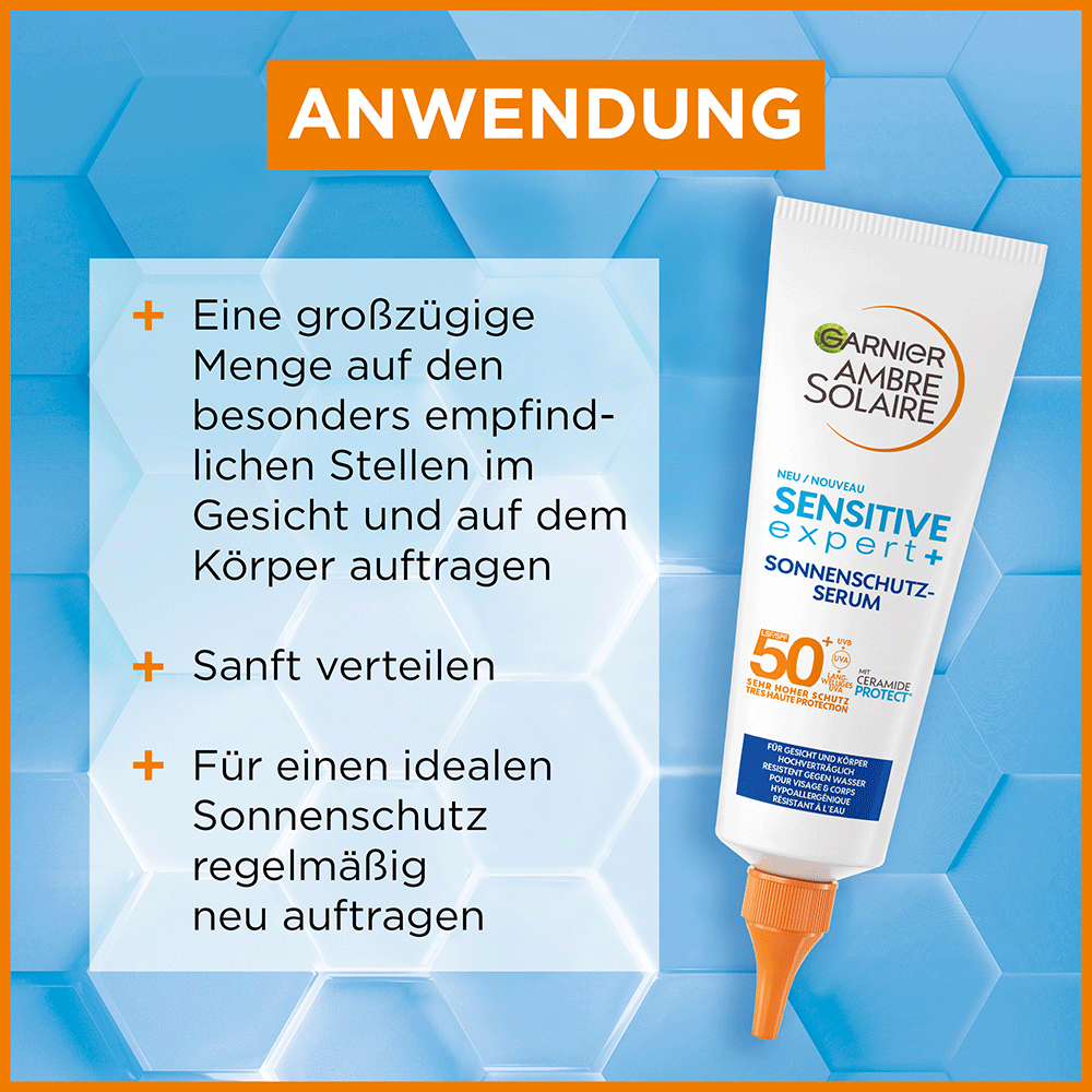 Bild: GARNIER AMBRE SOLAIRE Sensitive expert+ Sonnenschutz-Serum LSF 50+ 