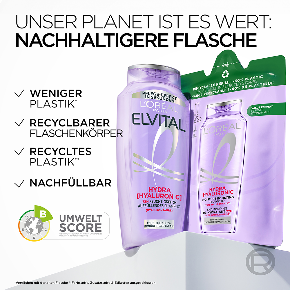 Bild: L'ORÉAL PARIS ELVITAL Hydra [Hyaluronic] 72H Feuchtigkeits-Auffüllendes Shampoo 