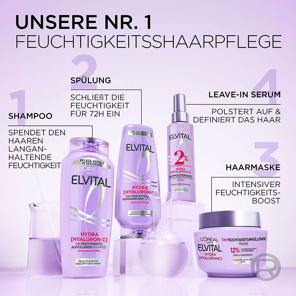 Bild: L'ORÉAL PARIS ELVITAL Hydra [Hyaluronic] 72H Feuchtigkeits-Auffüllendes Shampoo 