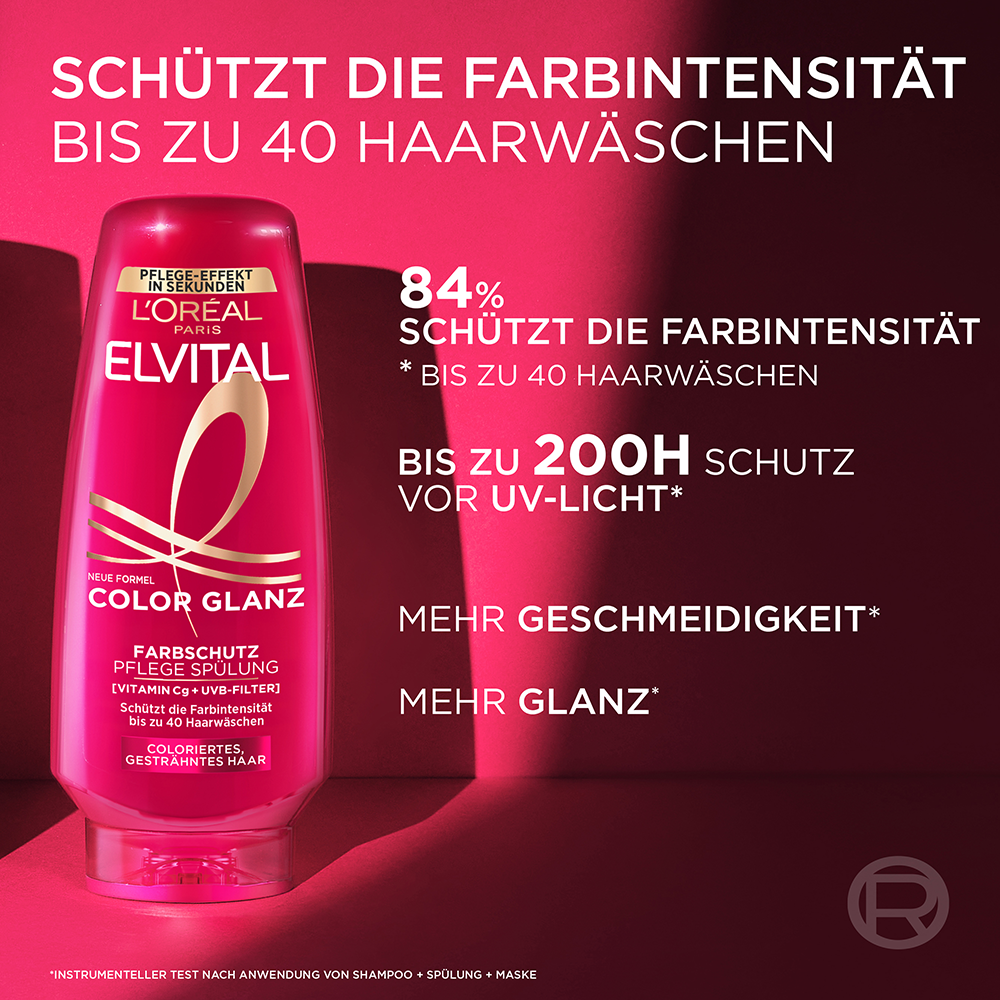 Bild: L'ORÉAL PARIS ELVITAL Color Glanz Farbschutz Pflege Spülung 