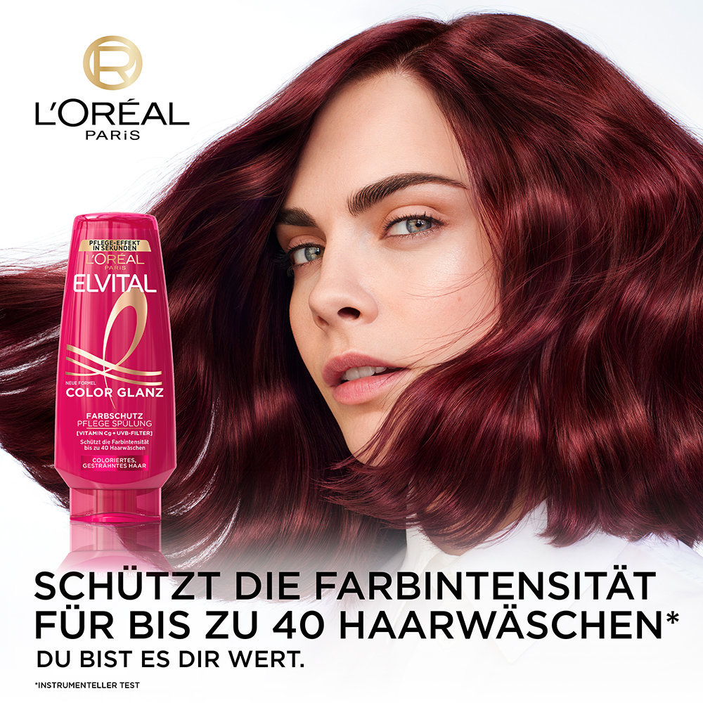 Bild: L'ORÉAL PARIS ELVITAL Color Glanz Farbschutz Pflege Spülung 