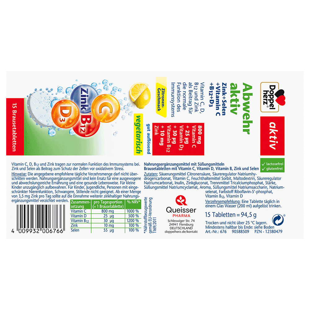 Bild: DOPPELHERZ Abwehr aktiv Zink + Selen + Vitamic C + B12 + D3 Brausetabletten 