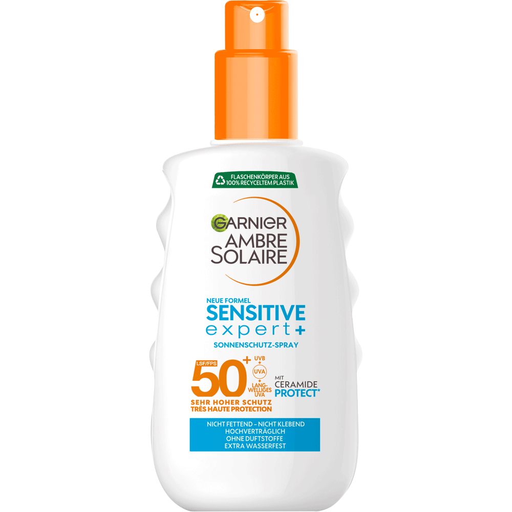 Bild: GARNIER AMBRE SOLAIRE Sensitive expert+ Sonnenschutz-Spray LSF 50+ 