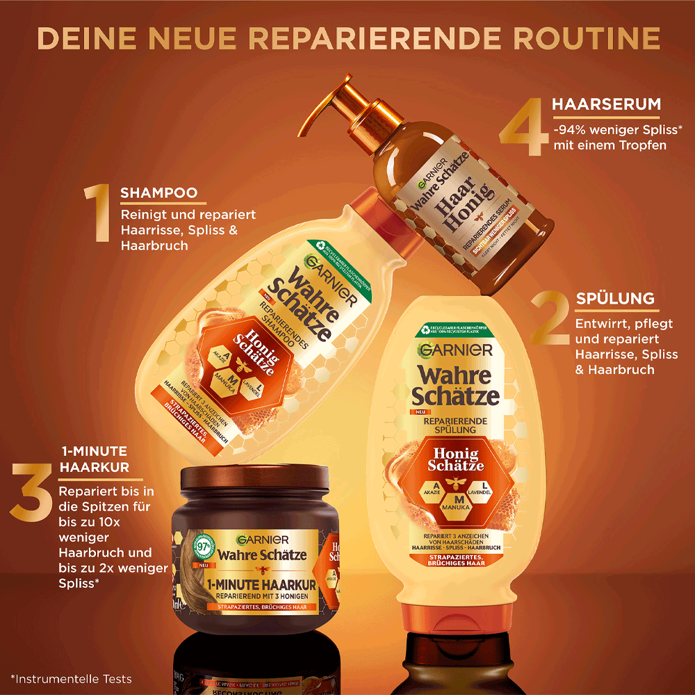 Bild: GARNIER Wahre Schätze Haar Honig Reparierendes Haarserum 