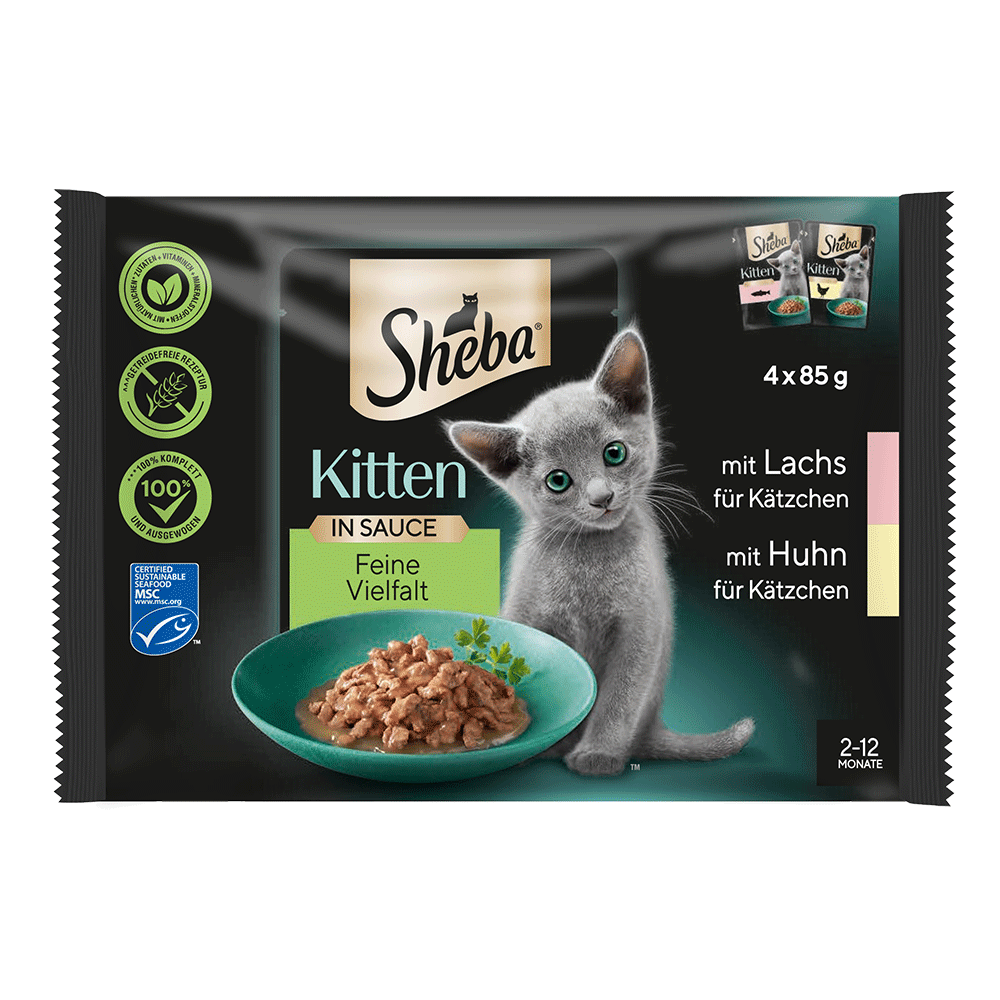 Bild: Sheba Kitten in Sauce Feine Vielfalt mit Lachs und Huhn 