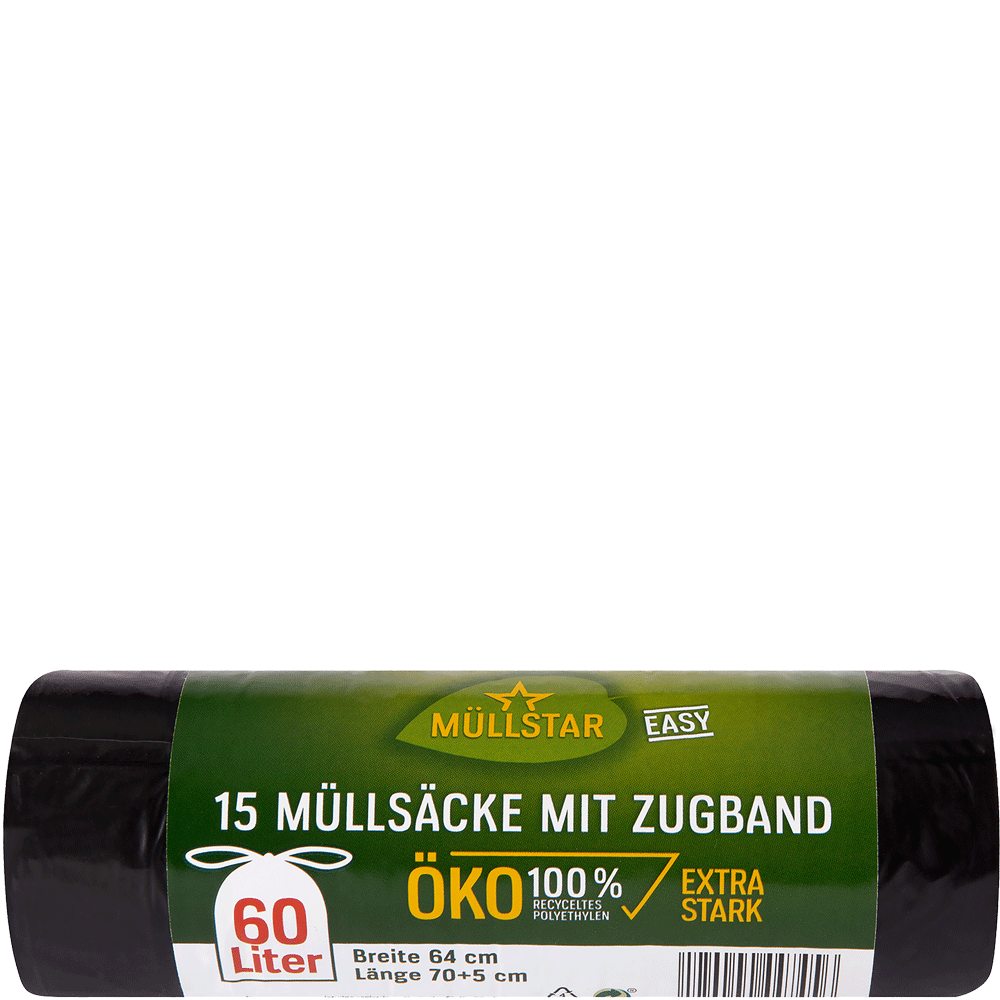 Bild: Müllstar Müllsäcke Öko mit Zugband schwarz 60l 