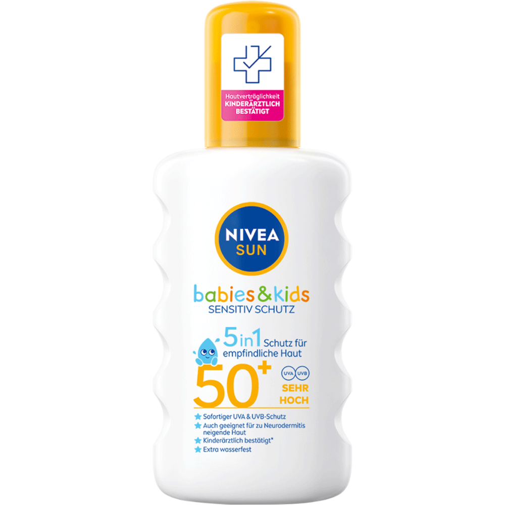 Bild: NIVEA Sun Schutz & Sensitiv Kinder Sonnenspray LSF 50+ 