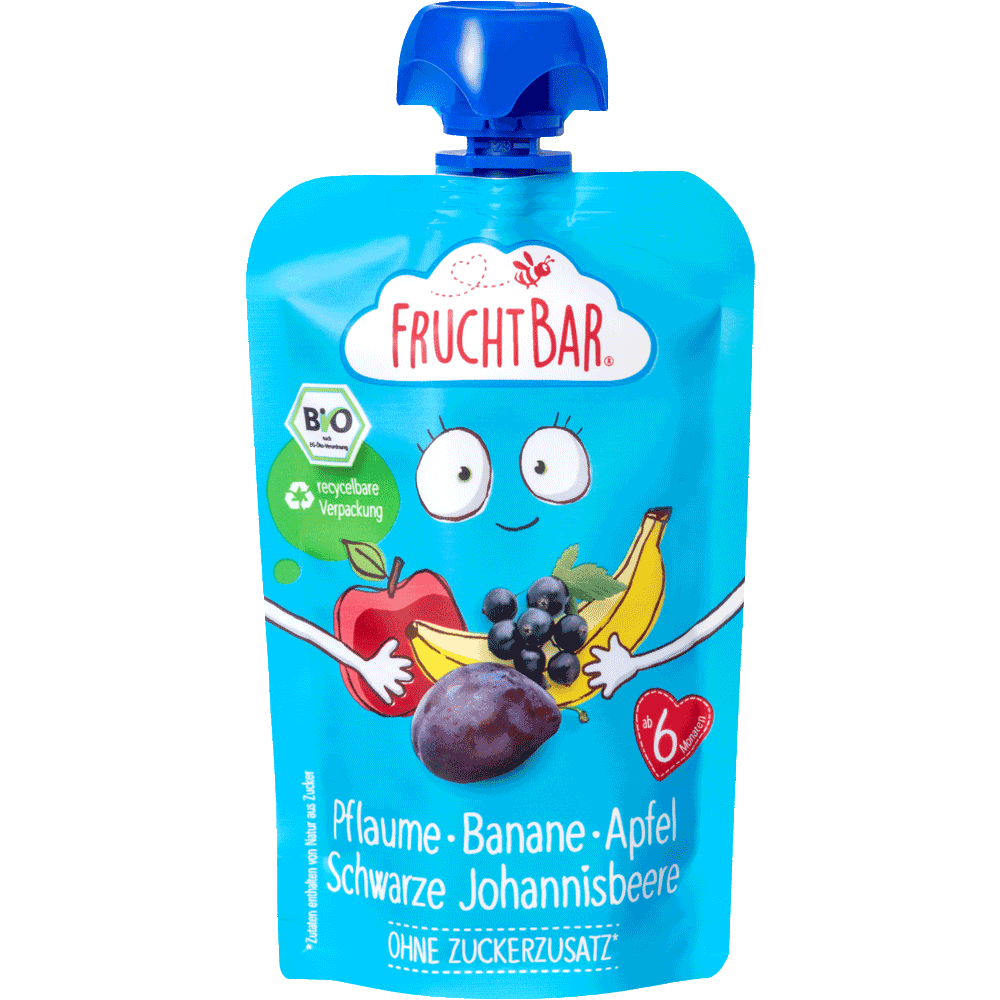 Bild: FruchtBar Quetsche Pflaume-Banane-Apfel-Schwarze Johannisbeere 