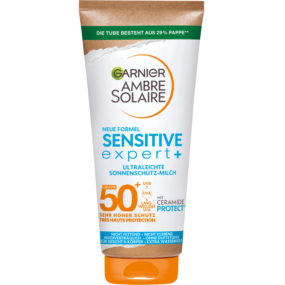 Bild: GARNIER AMBRE SOLAIRE Sensitive expert+ Sonnenschutz-Milch LSF 50+ 