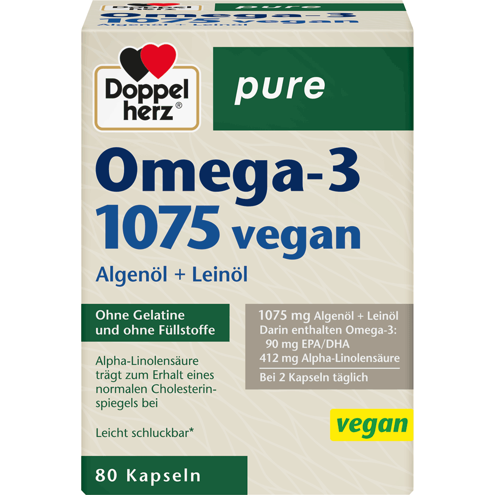 Bild: DOPPELHERZ Pure Omega 3 1075 Vegan Algenöl + Leinöl 