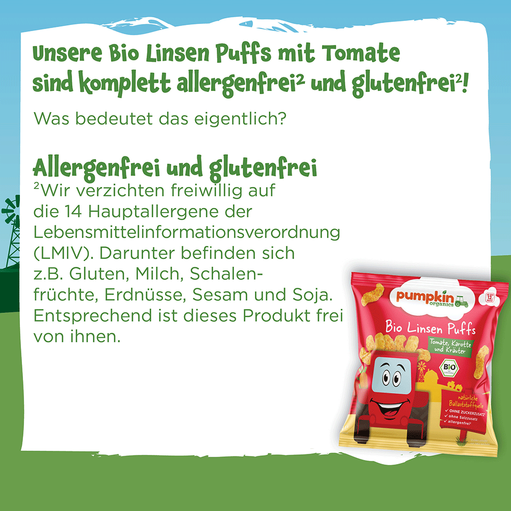 Bild: pumpkin organics Bio Linsen Puffs Tomate, Karotte und Kräuter 