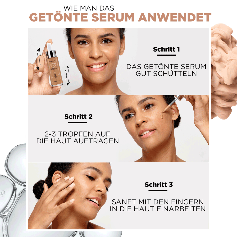 Bild: L'ORÉAL PARIS Perfect Match Aufpolsterndes Getöntes Serum 1-2