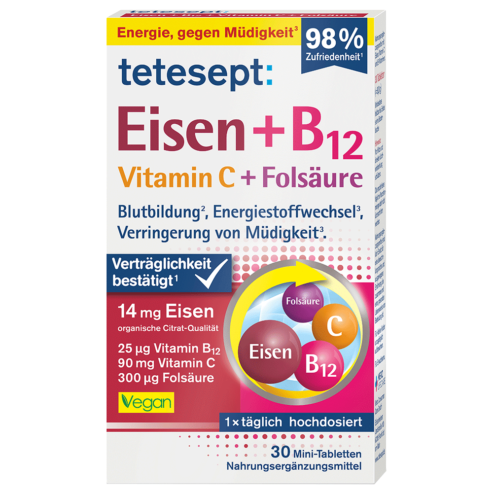 Bild: tetesept: Eisen + B12, Vitamin C + Folsäure 