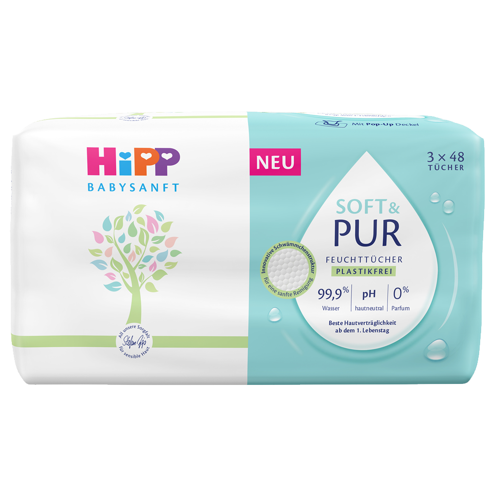 Bild: HiPP Babyfeuchttücher Soft & Pur, 3x48 Stück 