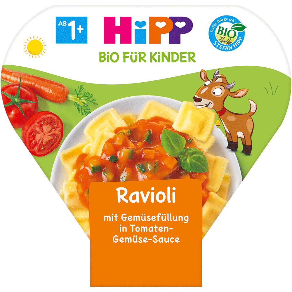 Bild: HiPP Ravioli mit Gemüsefüllung in Tomaten Gemüse Sauce 