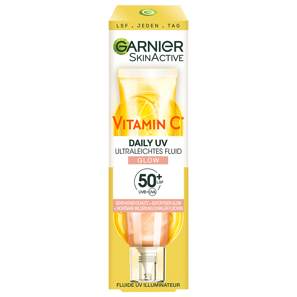 Bild: GARNIER SKIN ACTIVE Vitamin C UV Fluid Glow LSF 50+ 