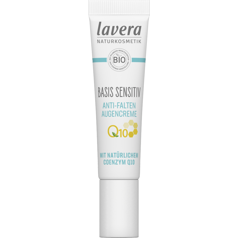 Bild: lavera Basis Sensitiv Anti-Falten Augencreme Coenzym Q10, Bio-Malve & Bio-Sheabutter 