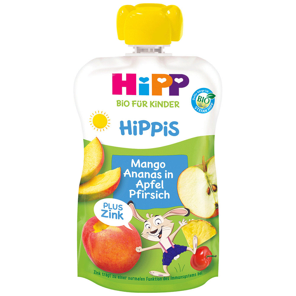 Bild: HiPP Hippis Quetschie Mango Ananas in Apfel Pfirsich Zink 