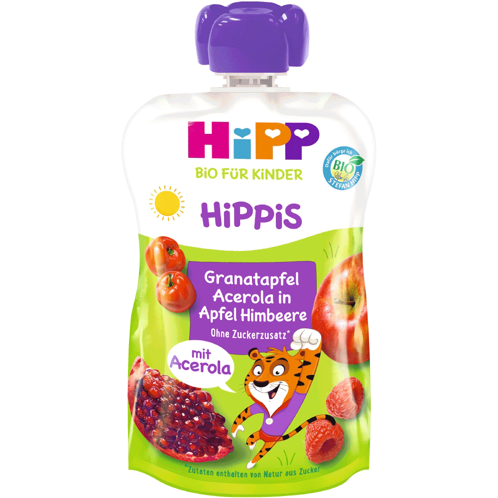 Bild: HiPP Super Hippis Granatapfel-Acerola in Apfel-Himbeere 