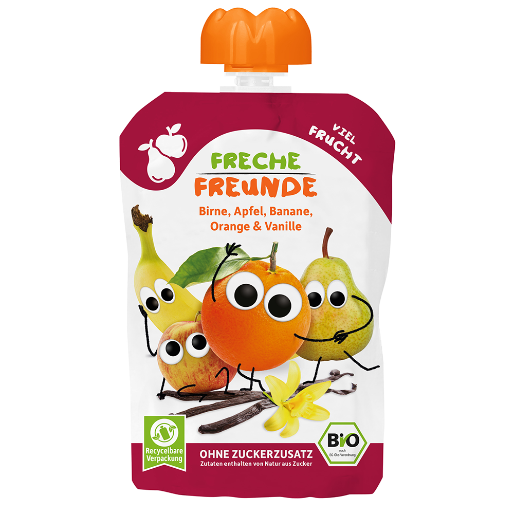 Bild: Freche Freunde Quetschie Birne, Apfel, Banane, Orange und Vanille 